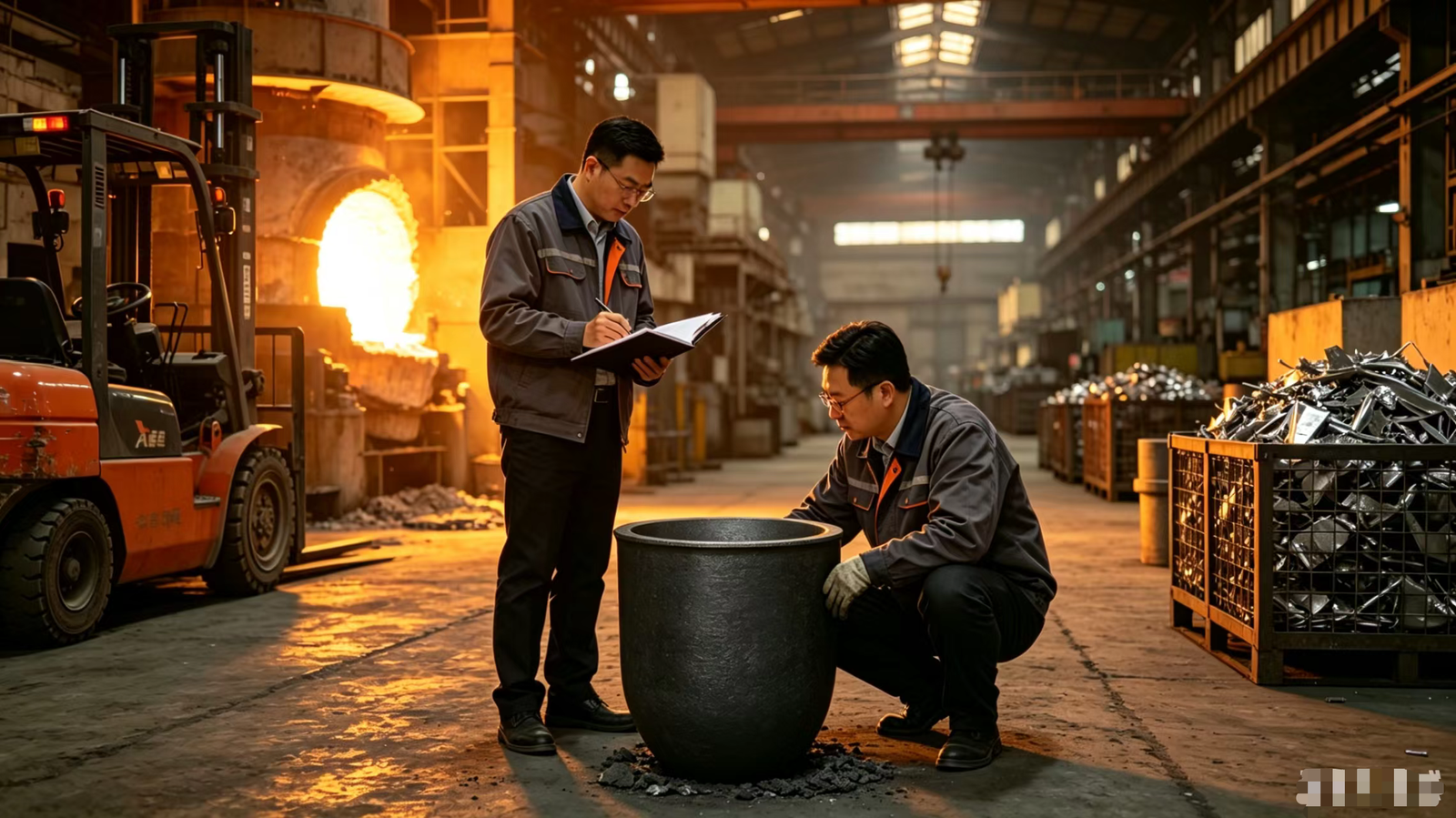 Graphite crucible used for aluminum melting in a foundry